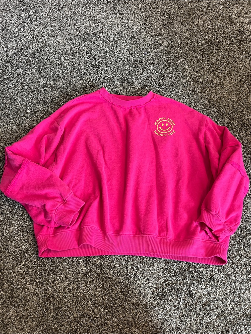 Hot Pink Women’s Crewneck Sweater - Happy Mood Graphic